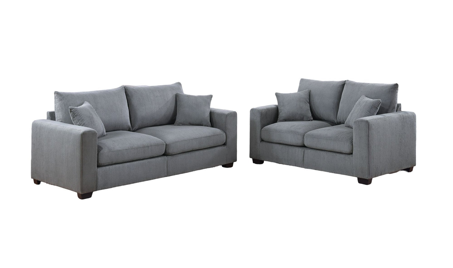 Classic Living Room 2pc Sofa Set Fog Corduroy Sofa And Loveseat – photo 2 of 10