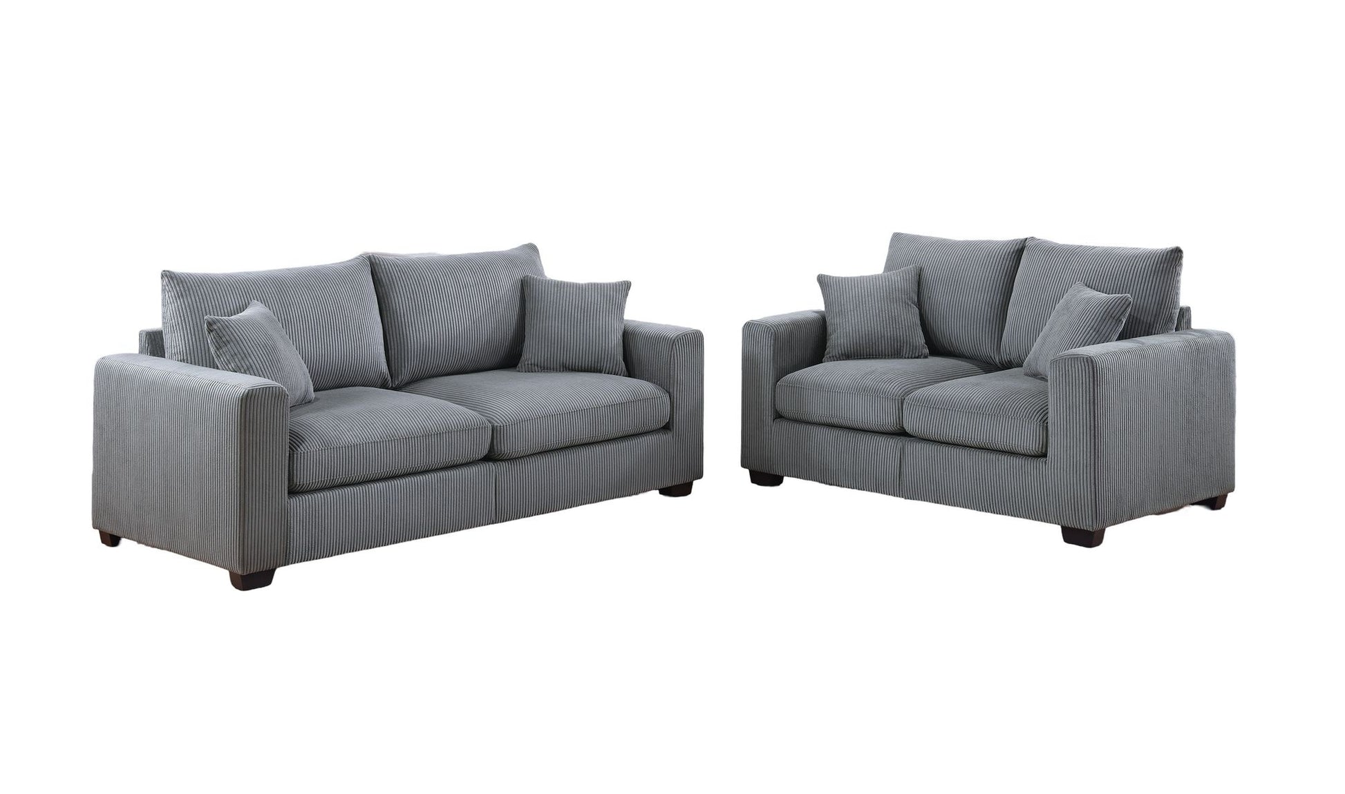 Classic Living Room 2pc Sofa Set Fog Corduroy Sofa And Loveseat – photo 2 of 10