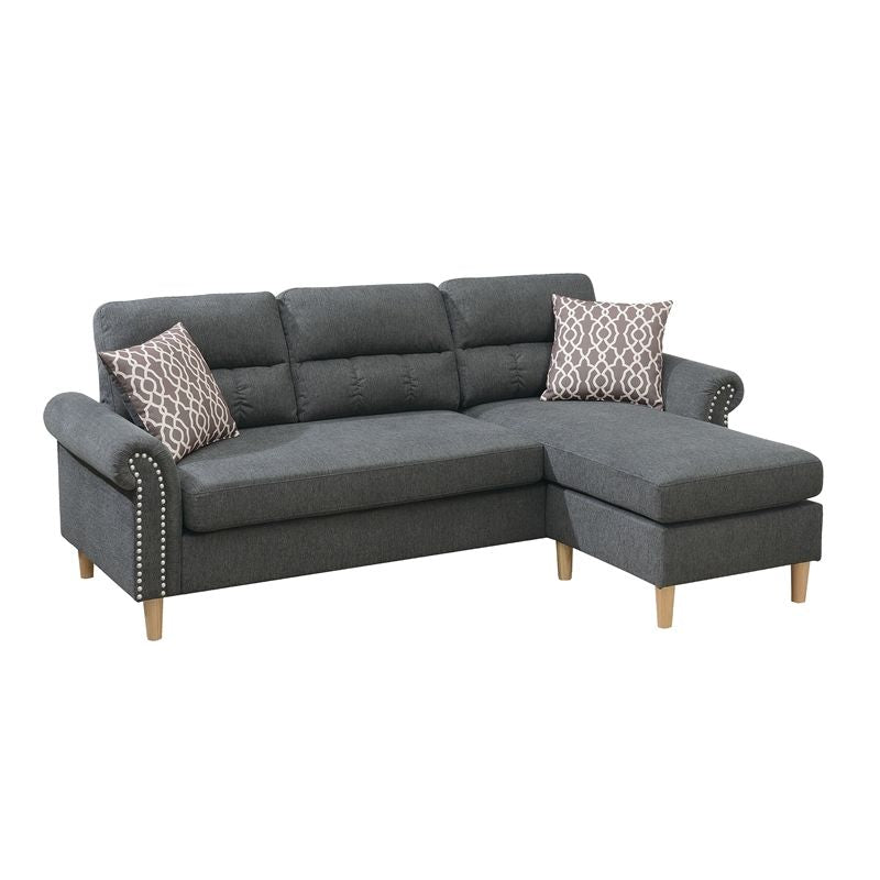 Slate Color Polyfiber Reversible Sectional Sofa Set Chaise Pillows – photo 7 of 18