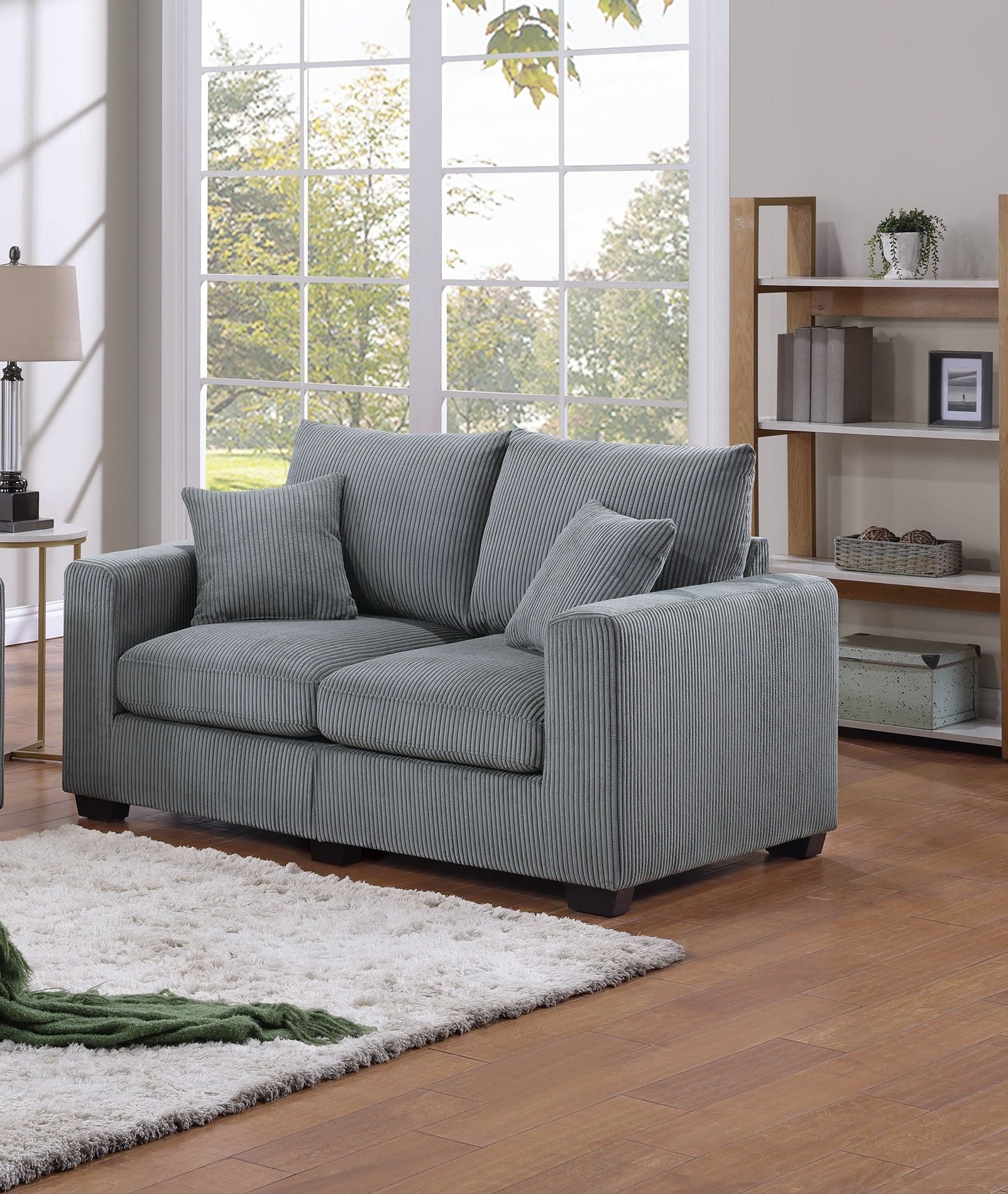 Classic Living Room 2pc Sofa Set Fog Corduroy Sofa And Loveseat – photo 4 of 10