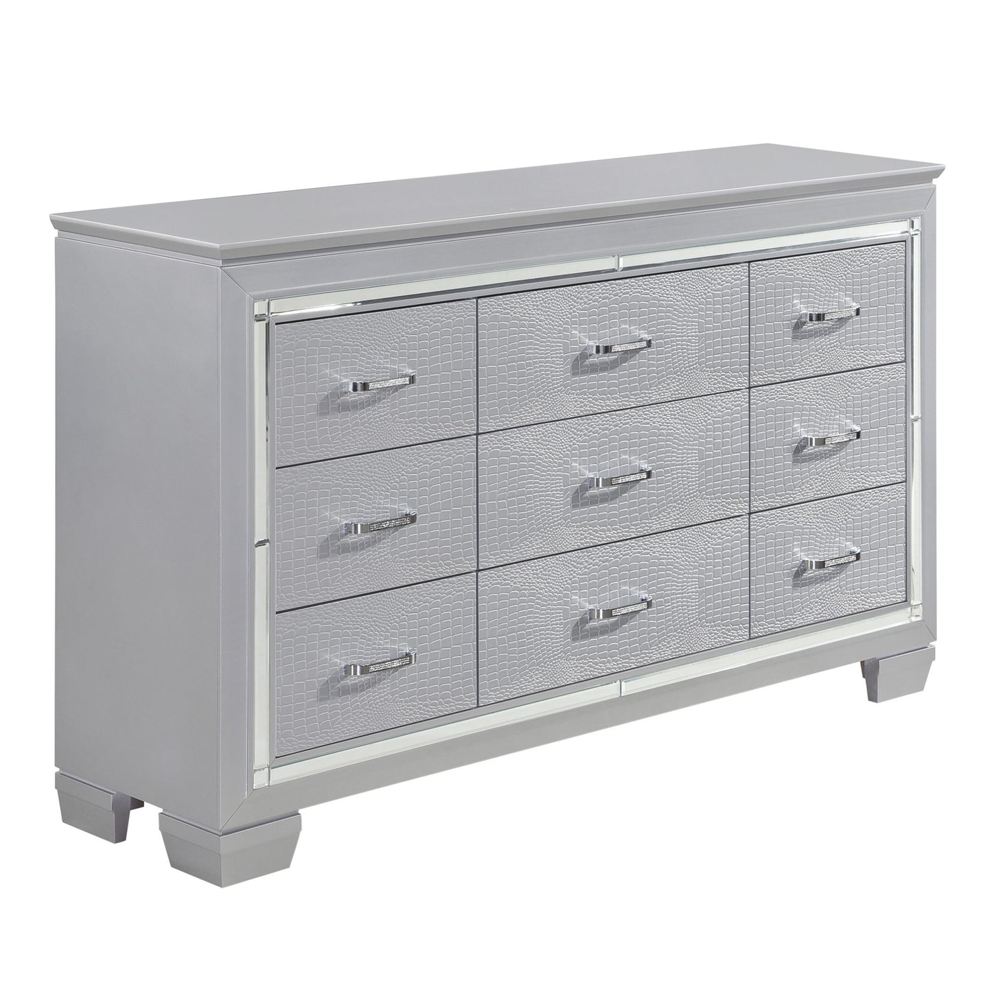 Modern Glam Silver Finish 1pc Nine Drawers Dresser Faux Alligator – photo 2 of 6