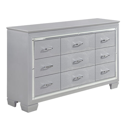 Modern Glam Silver Finish 1pc Nine Drawers Dresser Faux Alligator – photo 2 of 6