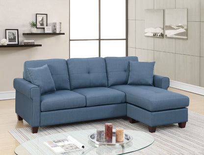 Blue Color Glossy Polyfiber Tufted Cushion Couch Sectional Sofa – photo 6 of 11