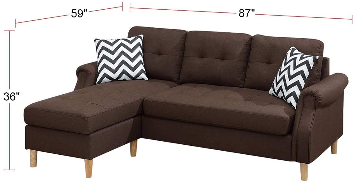 Living Room Corner Sectional Dark Coffee Polyfiber Chaise sofa – photo 13 of 17