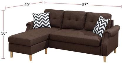 Living Room Corner Sectional Dark Coffee Polyfiber Chaise sofa – photo 13 of 17