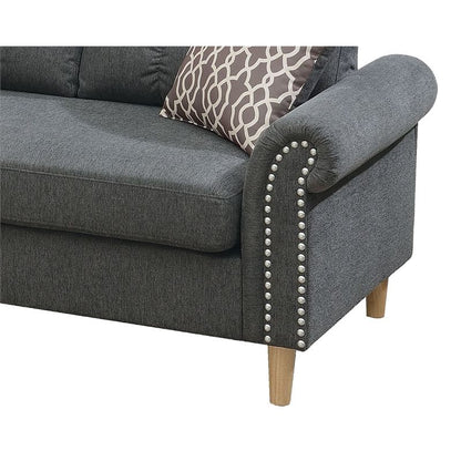 Slate Color Polyfiber Reversible Sectional Sofa Set Chaise Pillows – photo 12 of 18