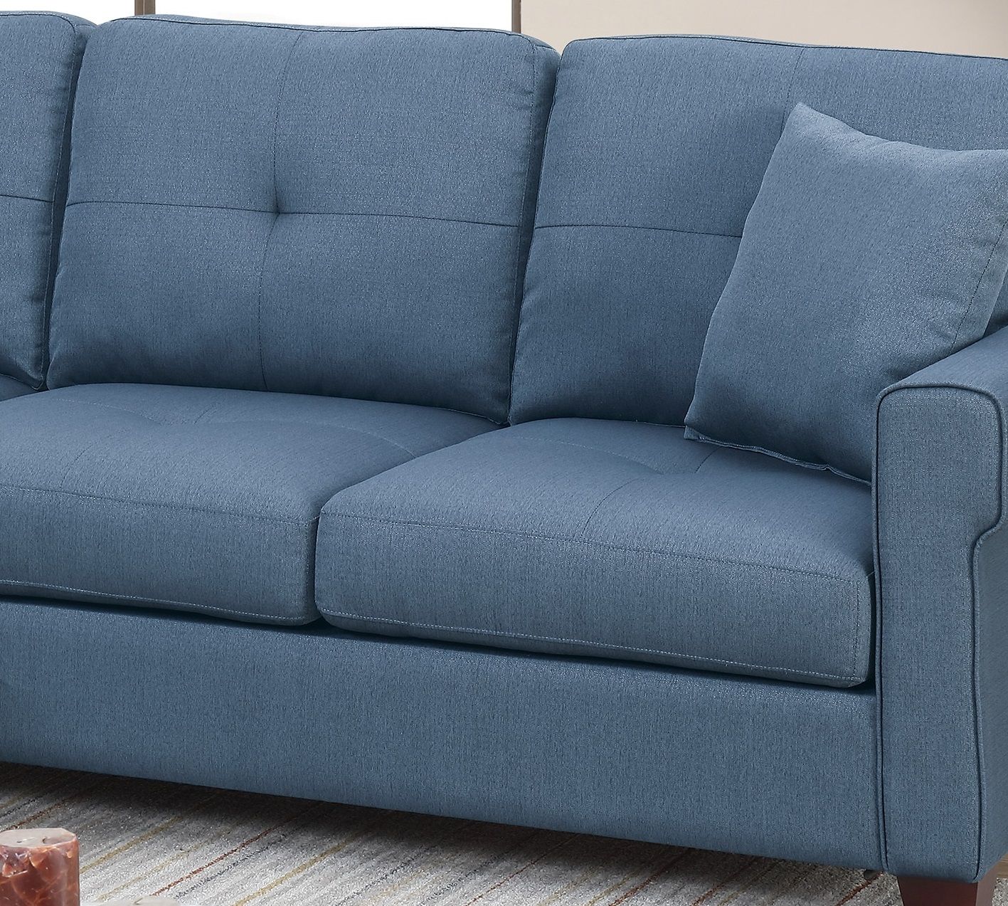 Blue Color Glossy Polyfiber Tufted Cushion Couch Sectional Sofa – photo 10 of 11