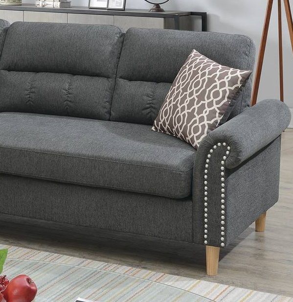 Slate Color Polyfiber Reversible Sectional Sofa Set Chaise Pillows – photo 10 of 18