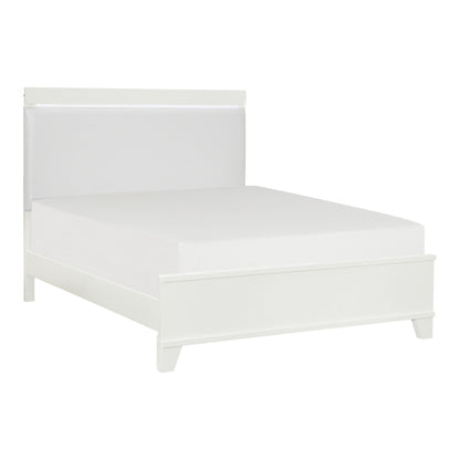 White High Gloss Finish Modern Queen Bed 1pc LED Light Headboard Faux – photo 4 of 7
