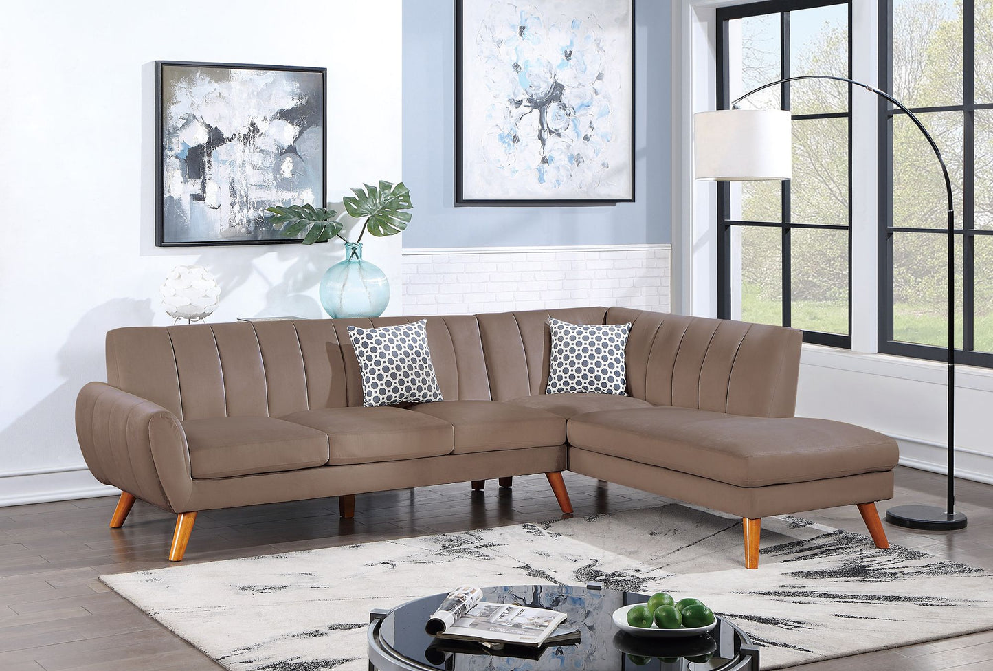 Contemporary 2-Pcs Sectional Set Living Room Furniture Light Brown – photo 1 of 10