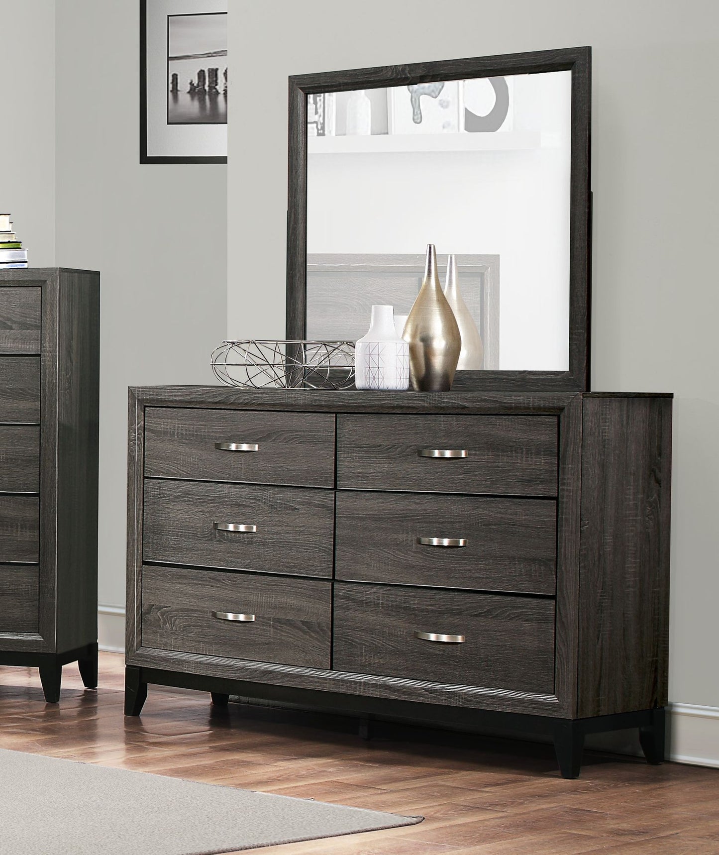 Contemporary Design 1pc 6-Drawers Dresser Gray Finish Polished – photo 4 of 7