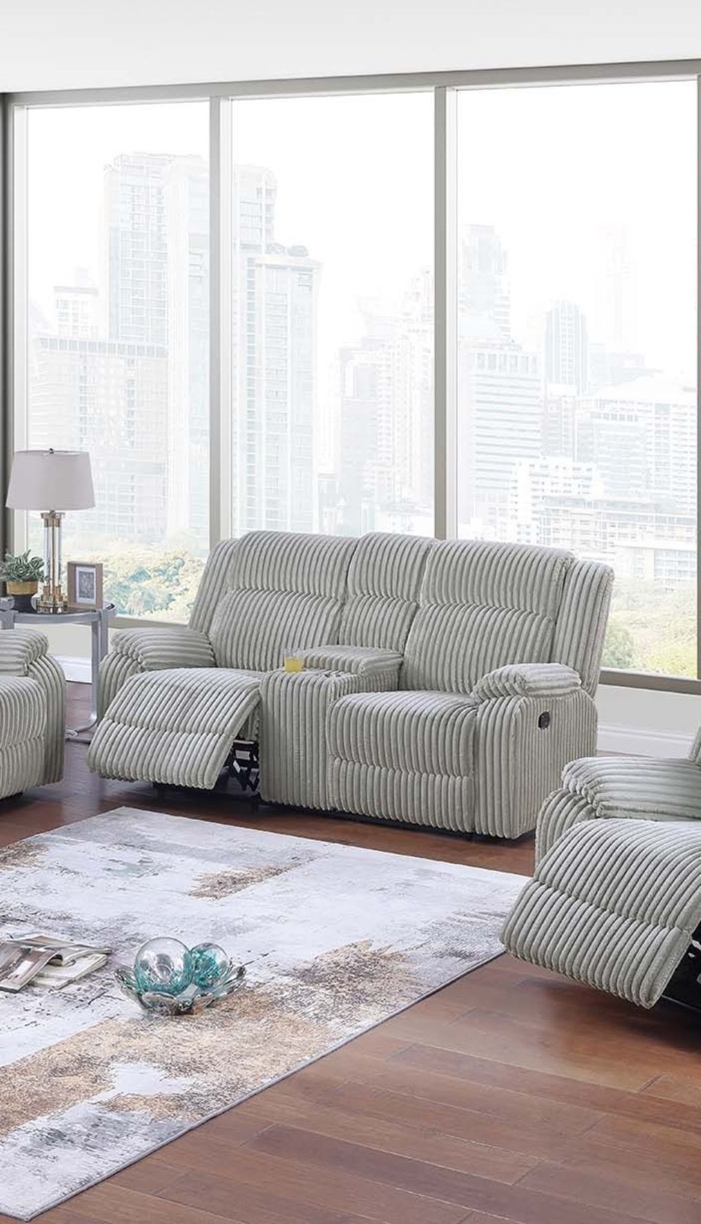 Motion Sofa Loveseat w Console And Recliner Chair Ash Color Fur Like – photo 13 of 20