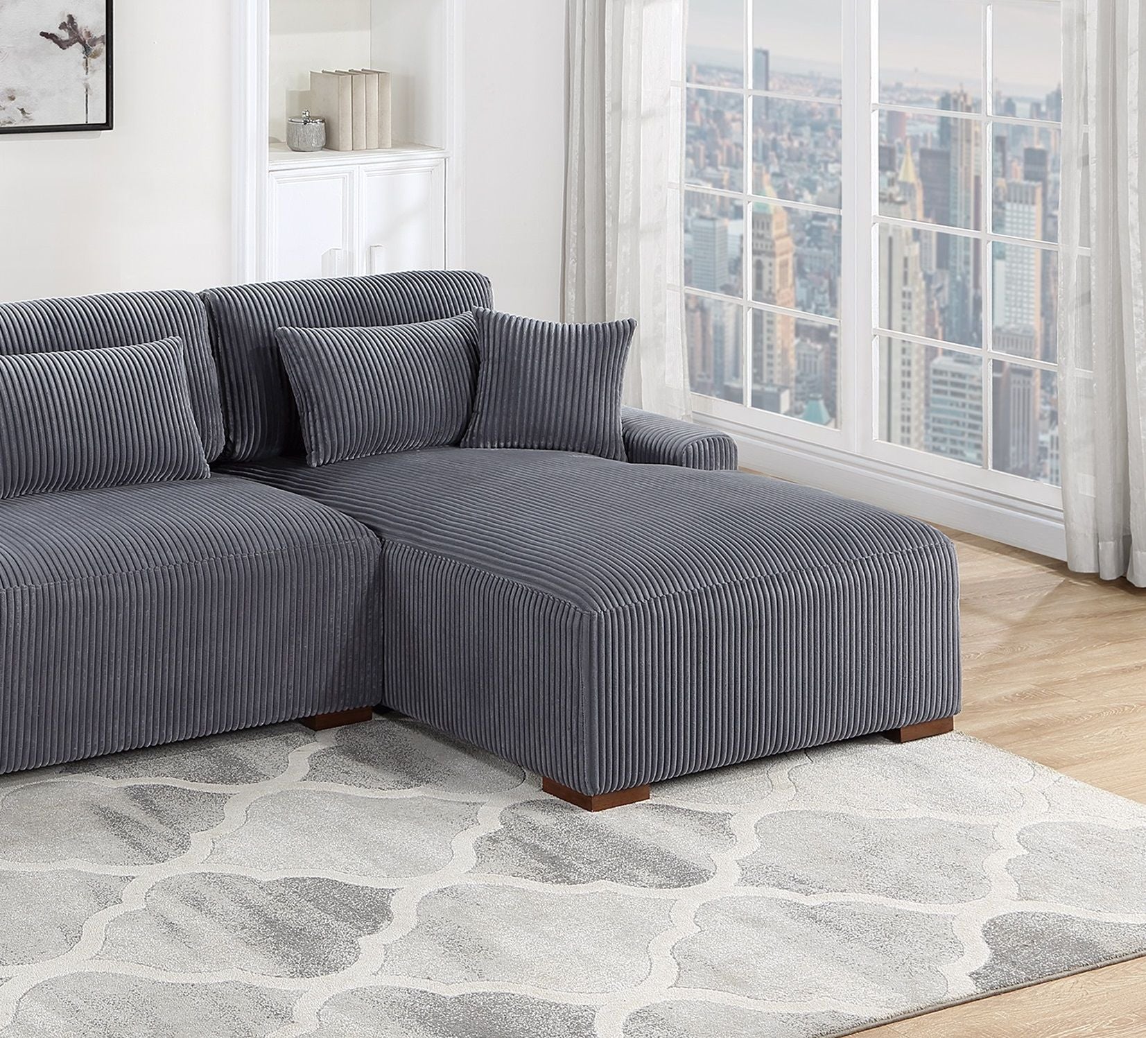 Modern 2pc Sectional Set XL Plush Corduroy Fabric Dark Gray LAF Sofa – photo 4 of 8