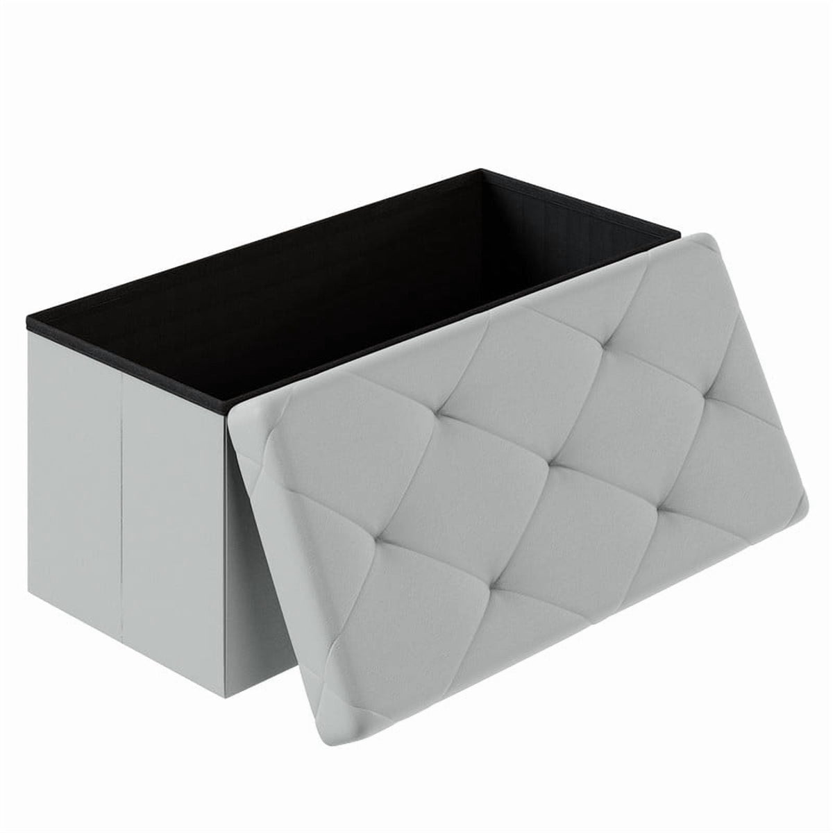 30 Inches Folding Ottoman with Storage Bench, Foot Rest Stool, End of Bed Storage Bench Upholstered, Load 660 lbs, for Living Room, Synthetic Leather – Grey