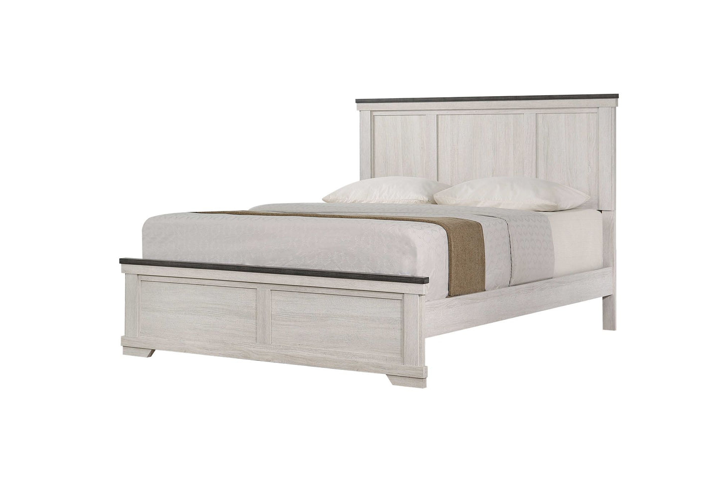 Farmhouse Rustic Style Antique White & Brown Queen Size Panel 1pc Bed – photo 1 of 5