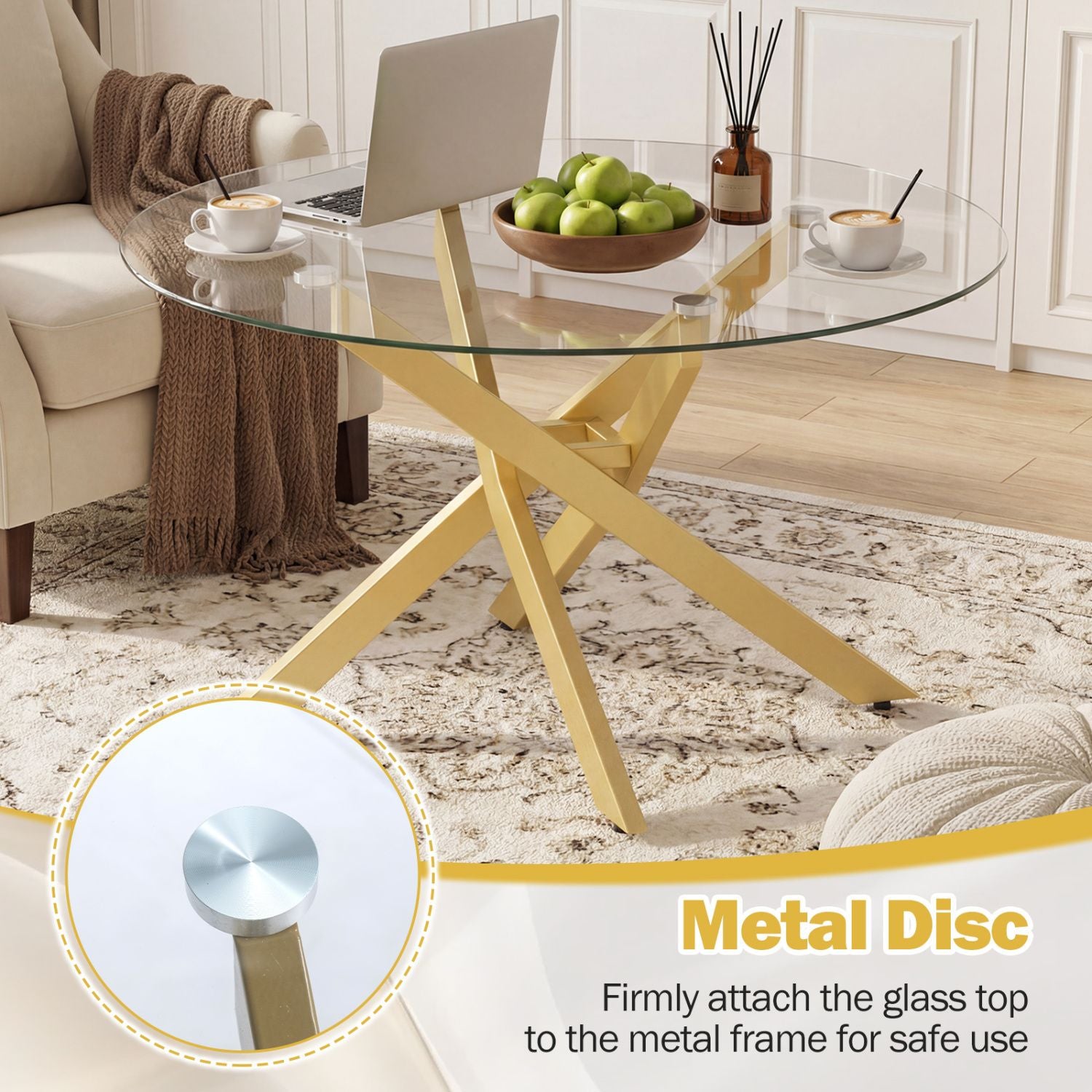 Glass Coffee Table Round Clear Center Table with Tempered Glass Top – photo 22 of 22
