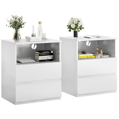 (Set of 2)End Table with Fast USB C Charging Station, Sofa Side Table with 3Drawers, Large Storage Modern Wood Storage Cabinet for Living Room,Bedroom,Office – White