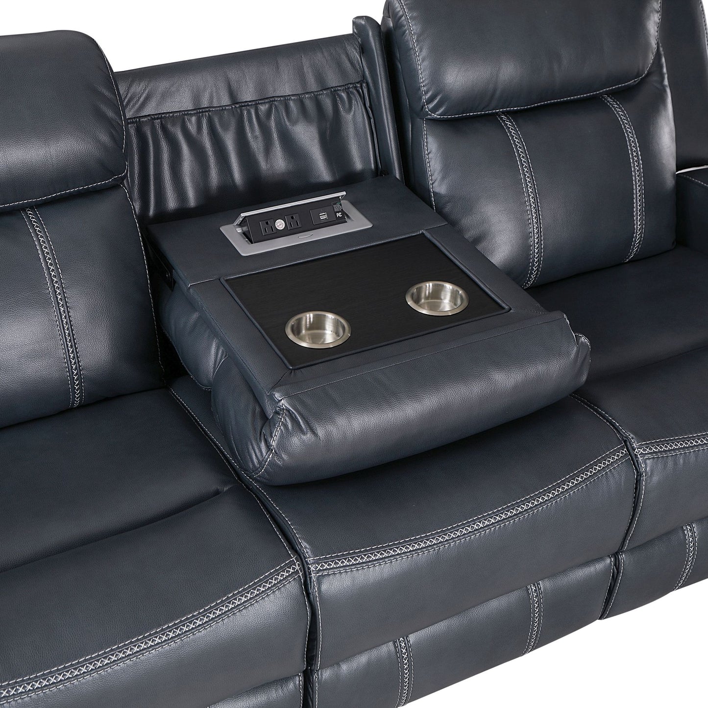 Modern Living Room Furniture 2pc Reclining Sofa Set Blue Breathable – photo 6 of 14