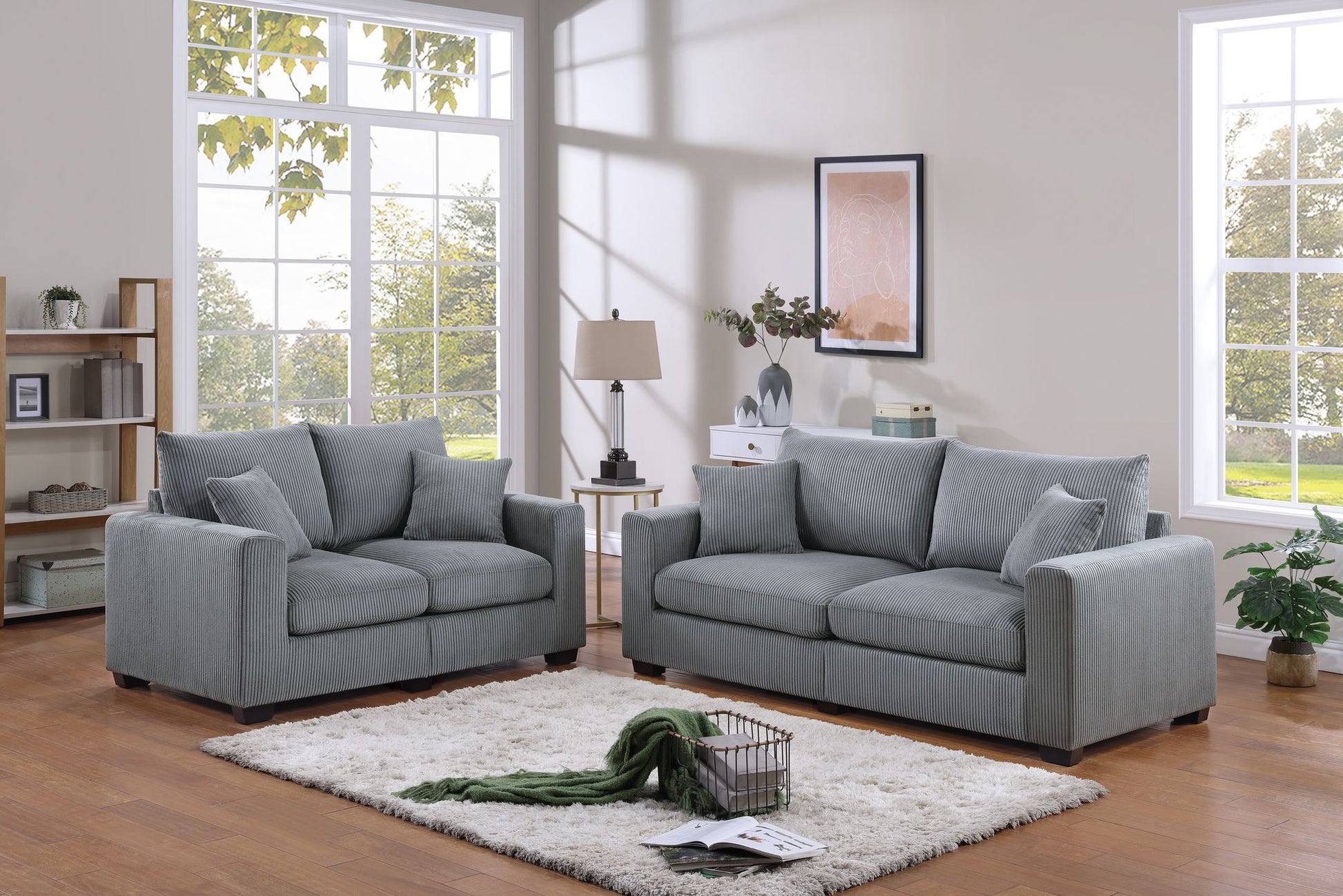 Classic Living Room 2pc Sofa Set Fog Corduroy Sofa And Loveseat – photo 7 of 10