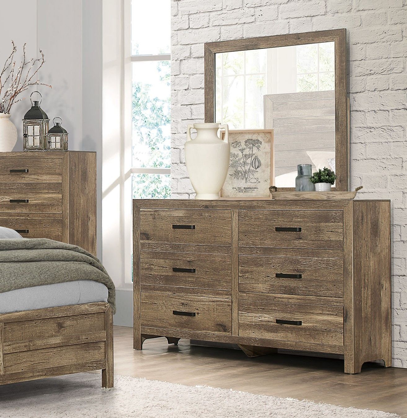 Rustic Style Dresser w 6 Storage Drawers Weathered Pine Finish Wooden – photo 4 of 6