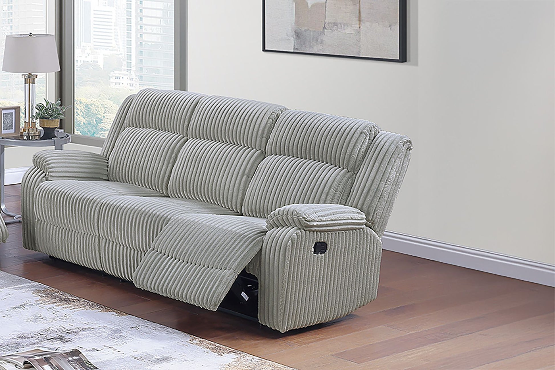 Motion Sofa Loveseat w Console And Recliner Chair Ash Color Fur Like – photo 2 of 20