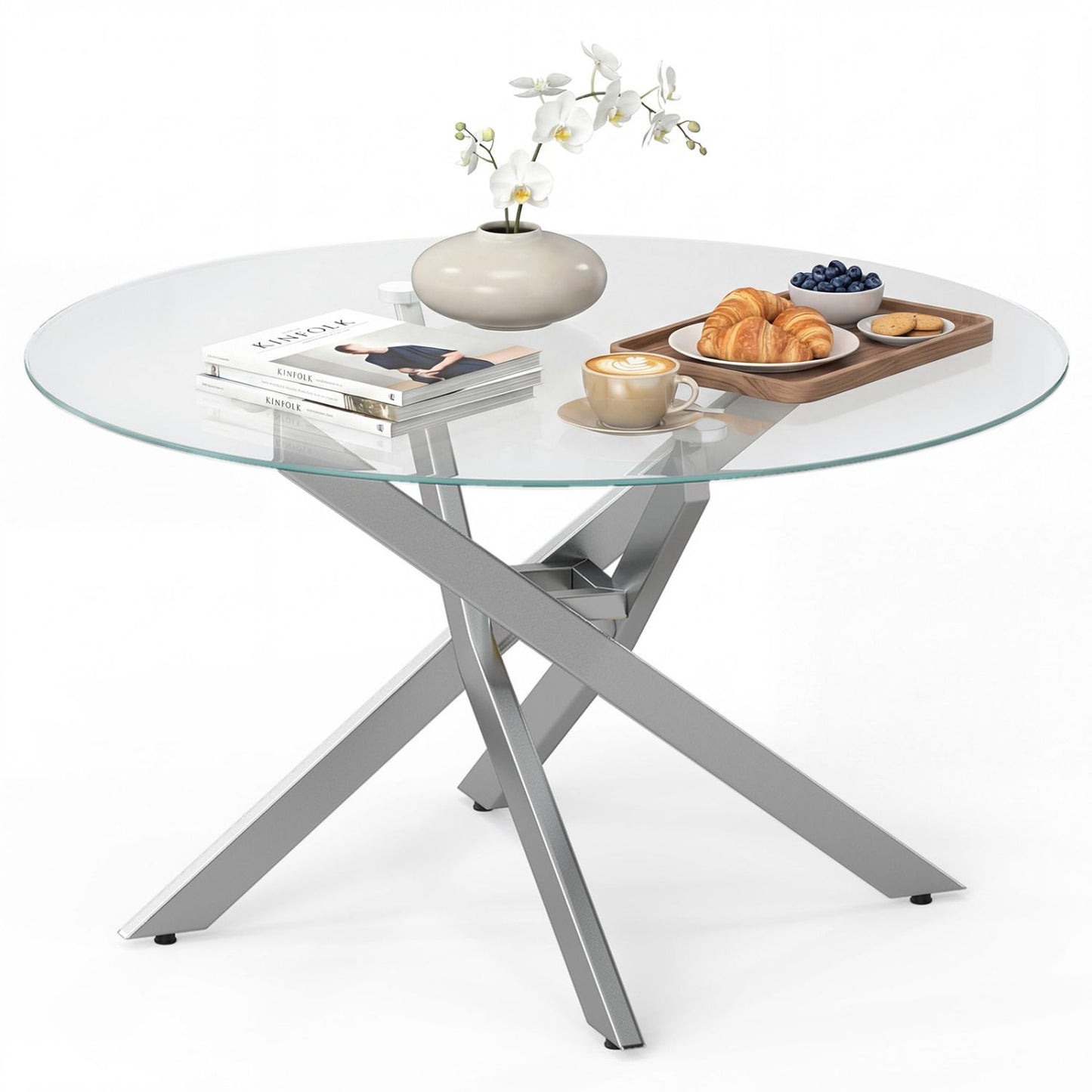 Glass Coffee Table Round Clear Center Table with Tempered Glass Top – photo 1 of 22