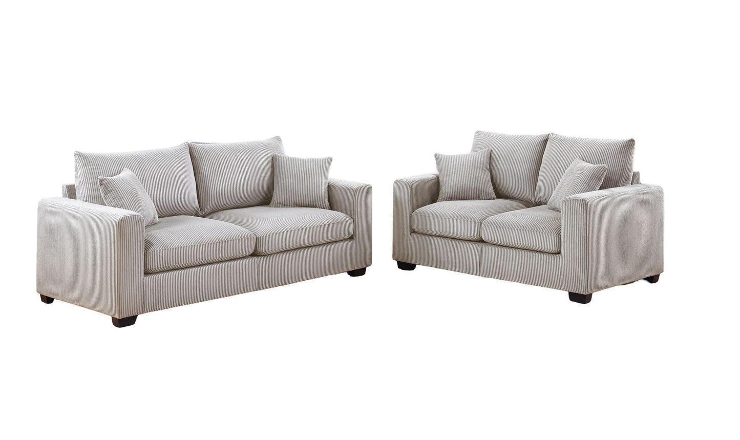 Classic Living Room 2pc Sofa Set Ivory Corduroy Sofa And Loveseat – photo 2 of 10