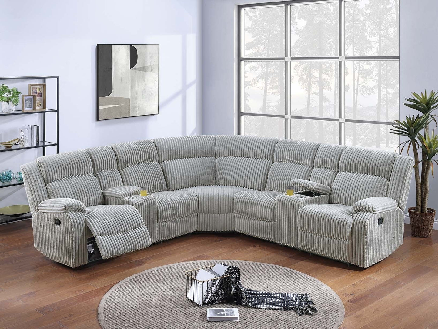 Sectional Sofa w Console Cup Holder 3pc Set Ash Color Luxurious – photo 1 of 7