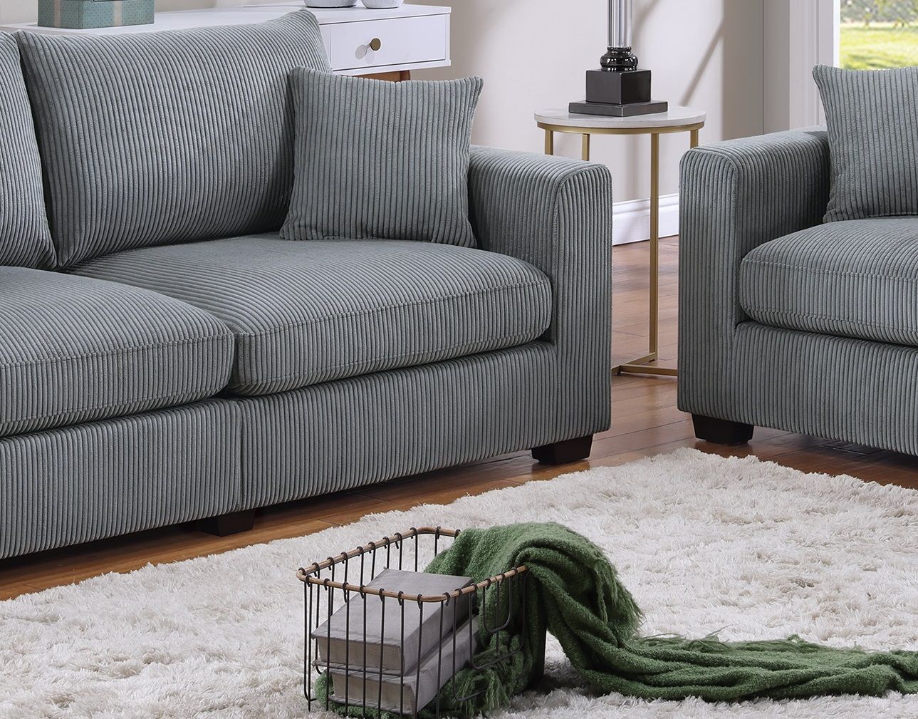Classic Living Room 2pc Sofa Set Fog Corduroy Sofa And Loveseat – photo 9 of 10