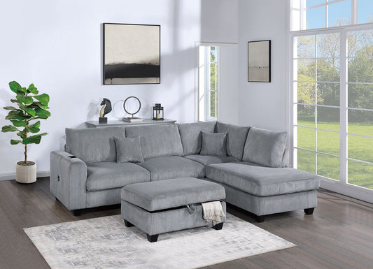 Contemporary 3pc Sectional Set Fog Color Corduroy Couch LAF Sofa RAF – photo 1 of 10