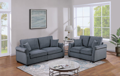 Classic Living Room 2pc Sofa Set Dark Gray Corduroy Sofa Loveseat – photo 1 of 10
