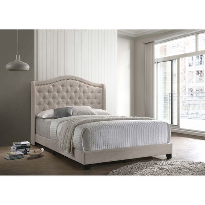 Copper Upholstered Wingback Bed – Beige