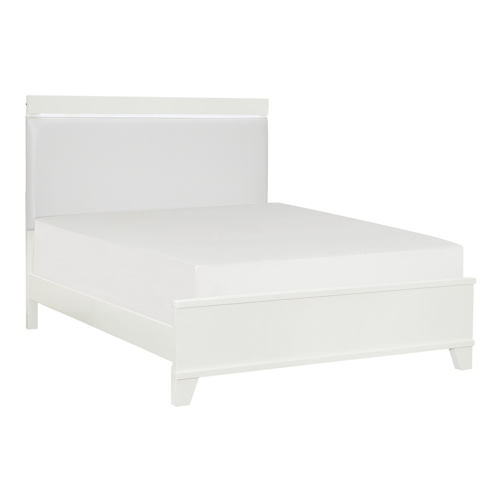White High Gloss Finish Modern Full Bed 1pc LED Light Headboard Faux – photo 4 of 8