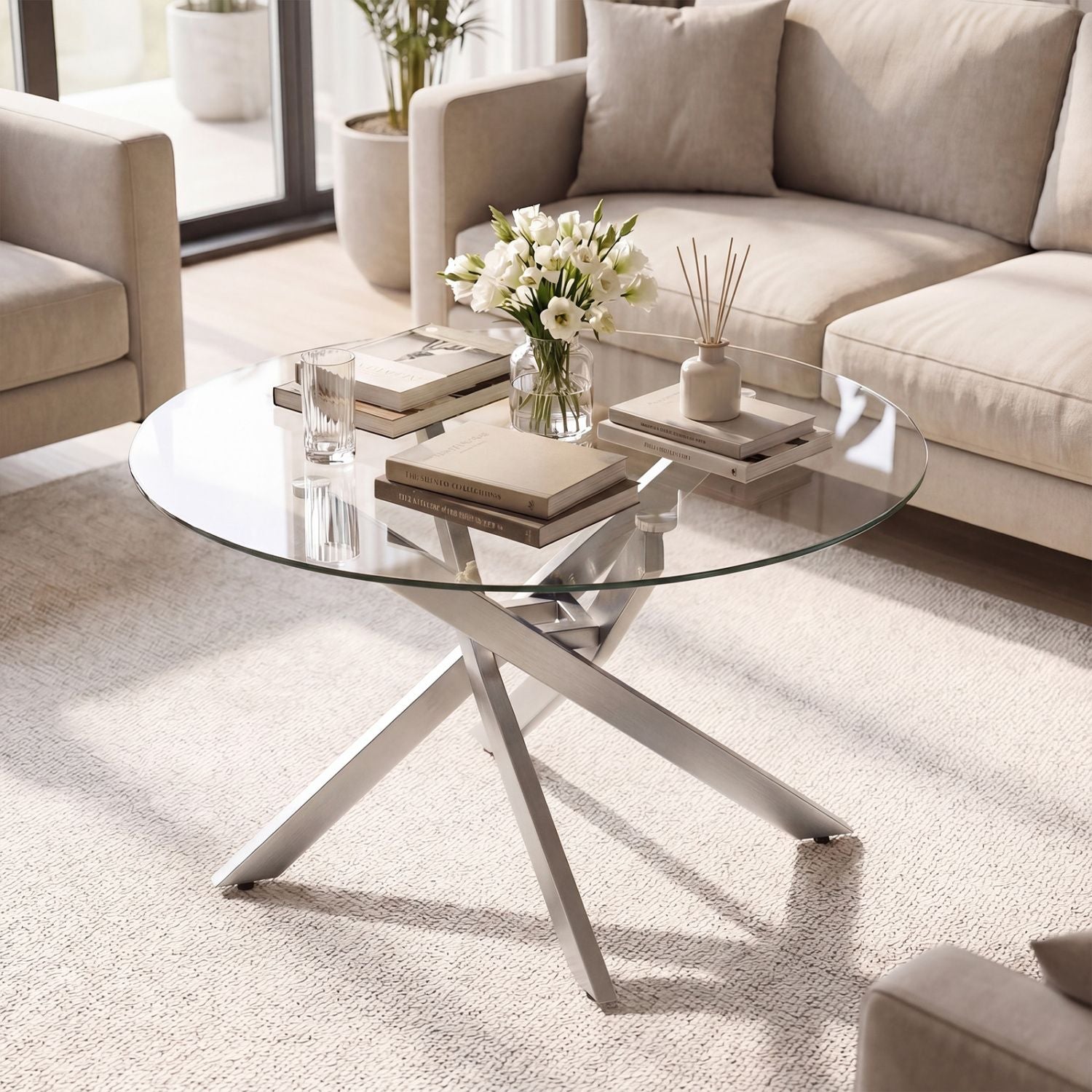 Glass Coffee Table Round Clear Center Table with Tempered Glass Top – photo 4 of 22