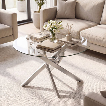 Glass Coffee Table Round Clear Center Table with Tempered Glass Top – photo 4 of 22