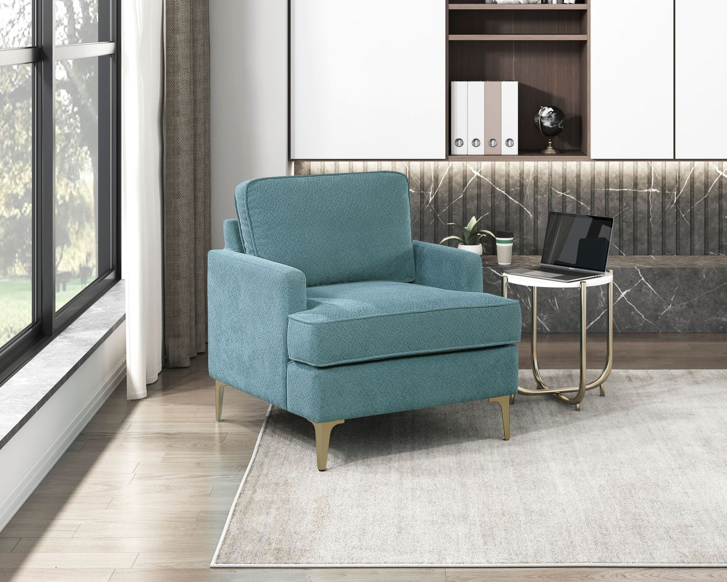 Modern Comfort Accent Chair 1pc Peacock Color Chenille Upholstery – photo 9 of 12