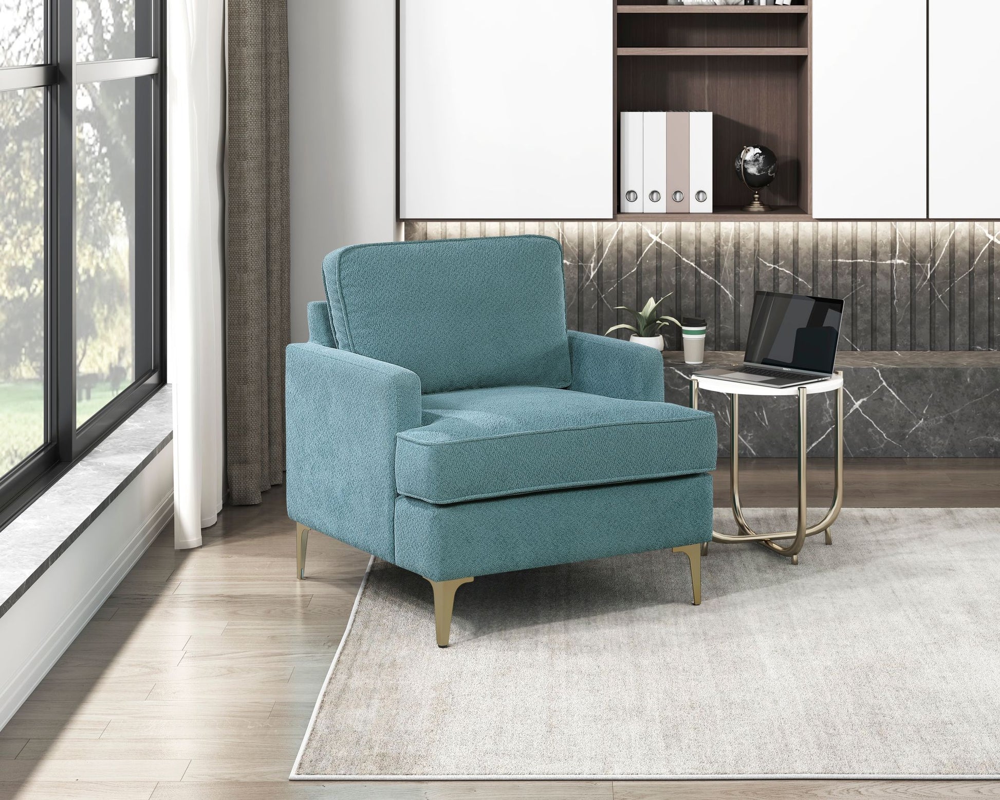 Modern Comfort Accent Chair 1pc Peacock Color Chenille Upholstery – photo 9 of 12
