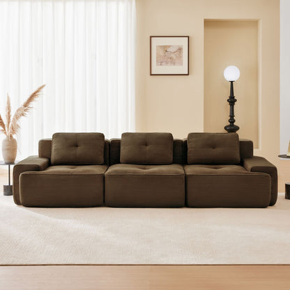 117" Modern Modular Sectional Sofa for Living Room, Corduroy Fabric,Oversized 3-Seater Couch with Deep Seat, Pearl-like piping, Tufted Design,Buckle connection,No Assembly,Anti-slip Design – Brown