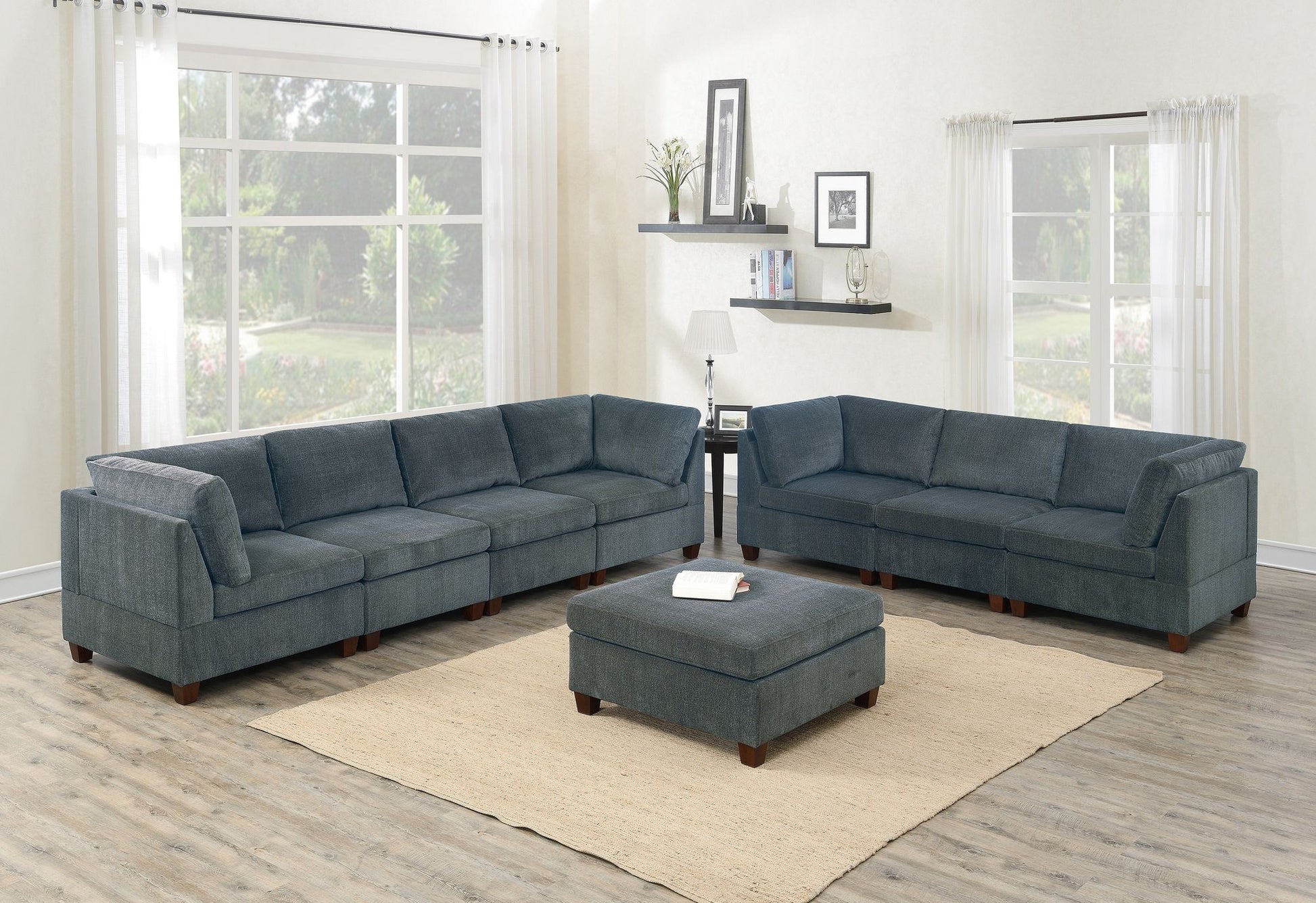 Living Room Furniture Grey Chenille Modular Sofa Set 8pc Set Large – photo 1 of 20