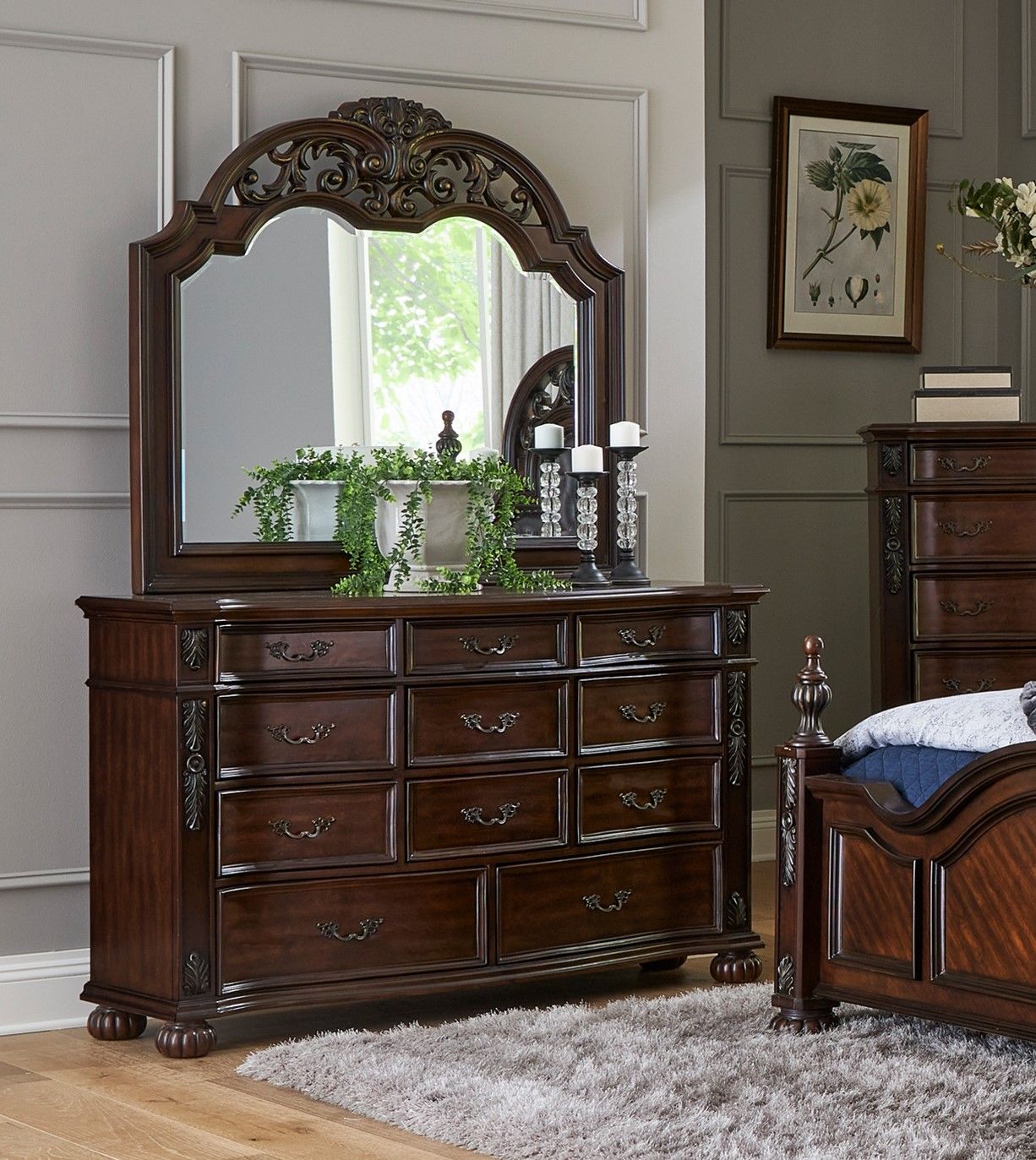 Classic Traditional 1pc Dresser of 11 Drawers Cherry Finish Formal – photo 4 of 6