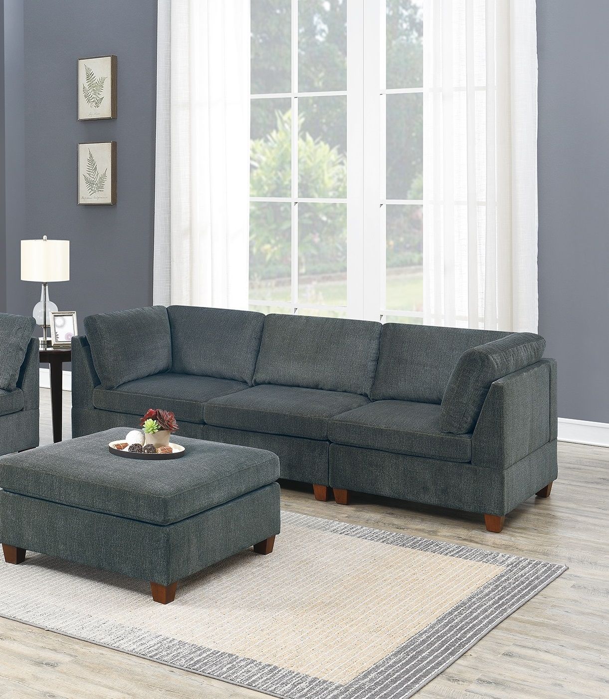Living Room Furniture Gray Chenille Modular Sectional 7pc Set Modular – photo 2 of 18