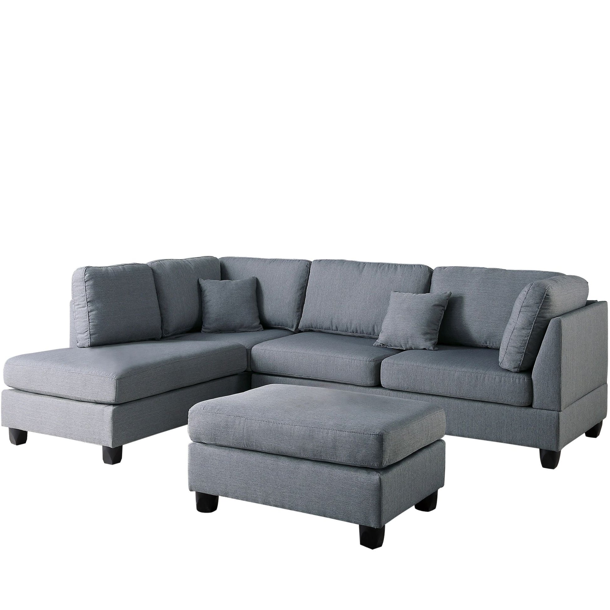 Grey Color 3pcs Sectional Living Room Furniture Reversible Chaise – photo 5 of 9