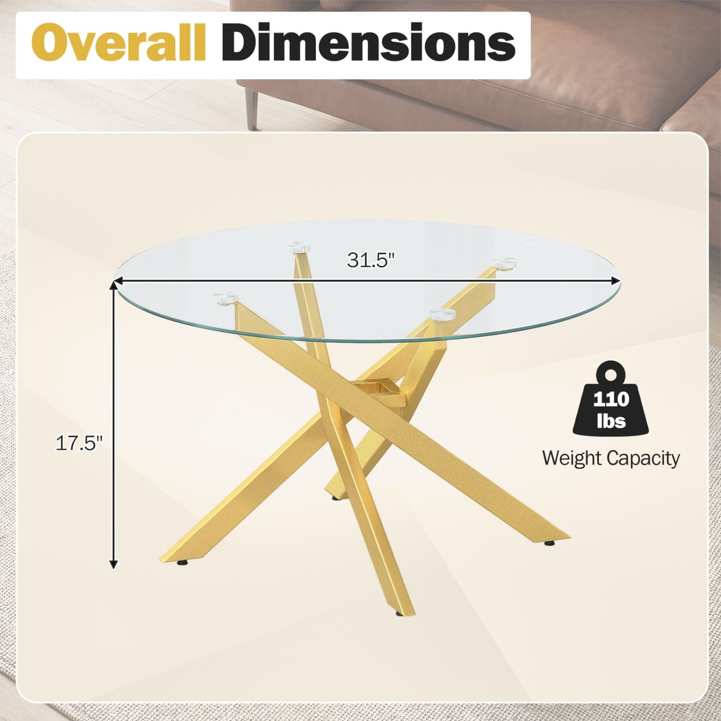 Glass Coffee Table Round Clear Center Table with Tempered Glass Top – photo 16 of 22