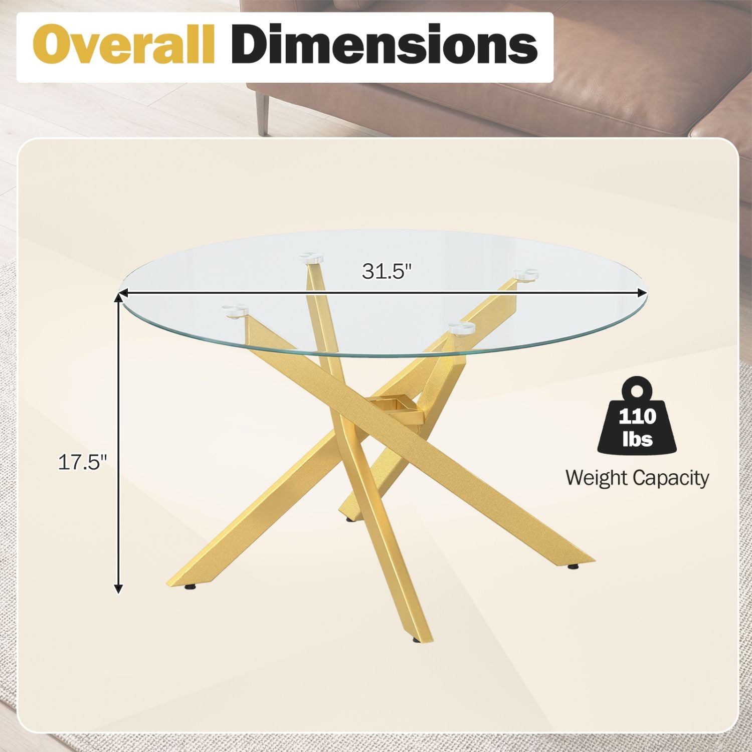 Glass Coffee Table Round Clear Center Table with Tempered Glass Top – photo 16 of 22