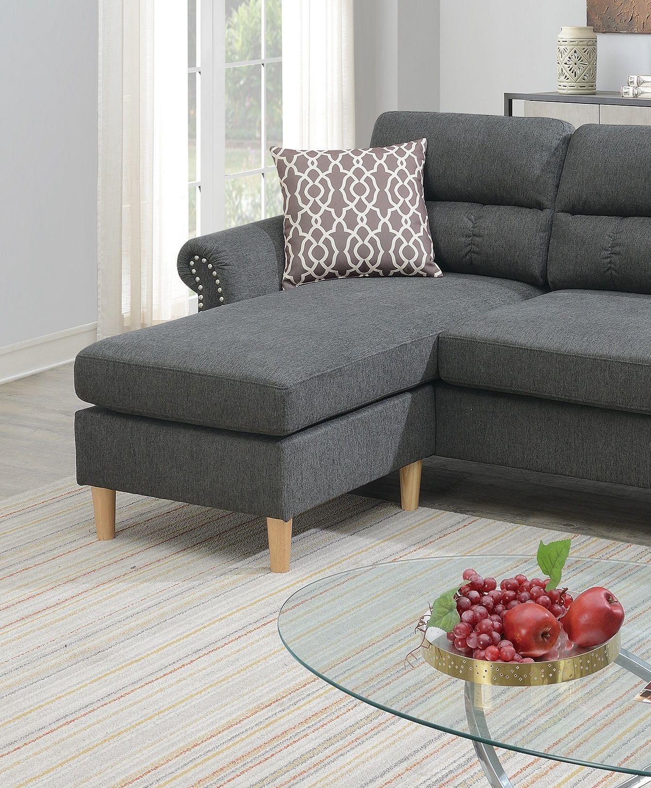 Slate Color Polyfiber Reversible Sectional Sofa Set Chaise Pillows – photo 3 of 18
