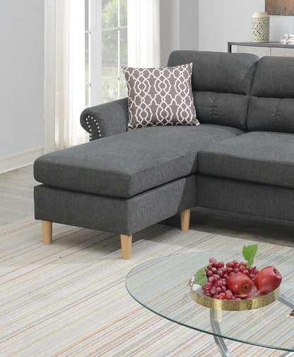 Slate Color Polyfiber Reversible Sectional Sofa Set Chaise Pillows – photo 3 of 18