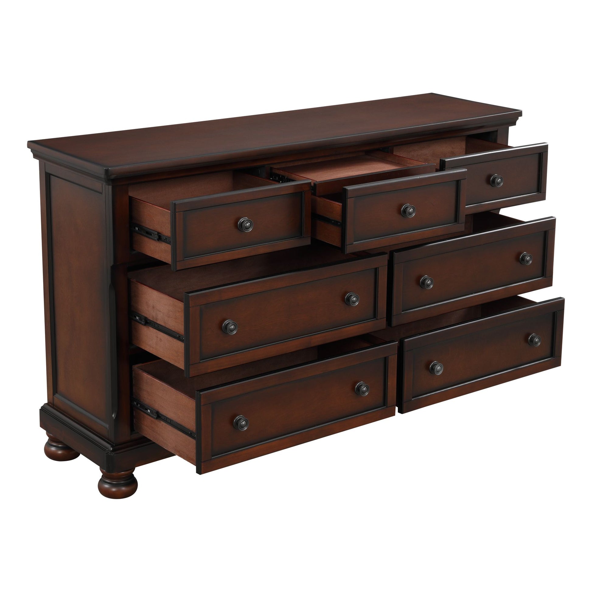 Classic Transitional Dresser of 7 Drawers Brown Cherry Finish Birch – photo 3 of 7