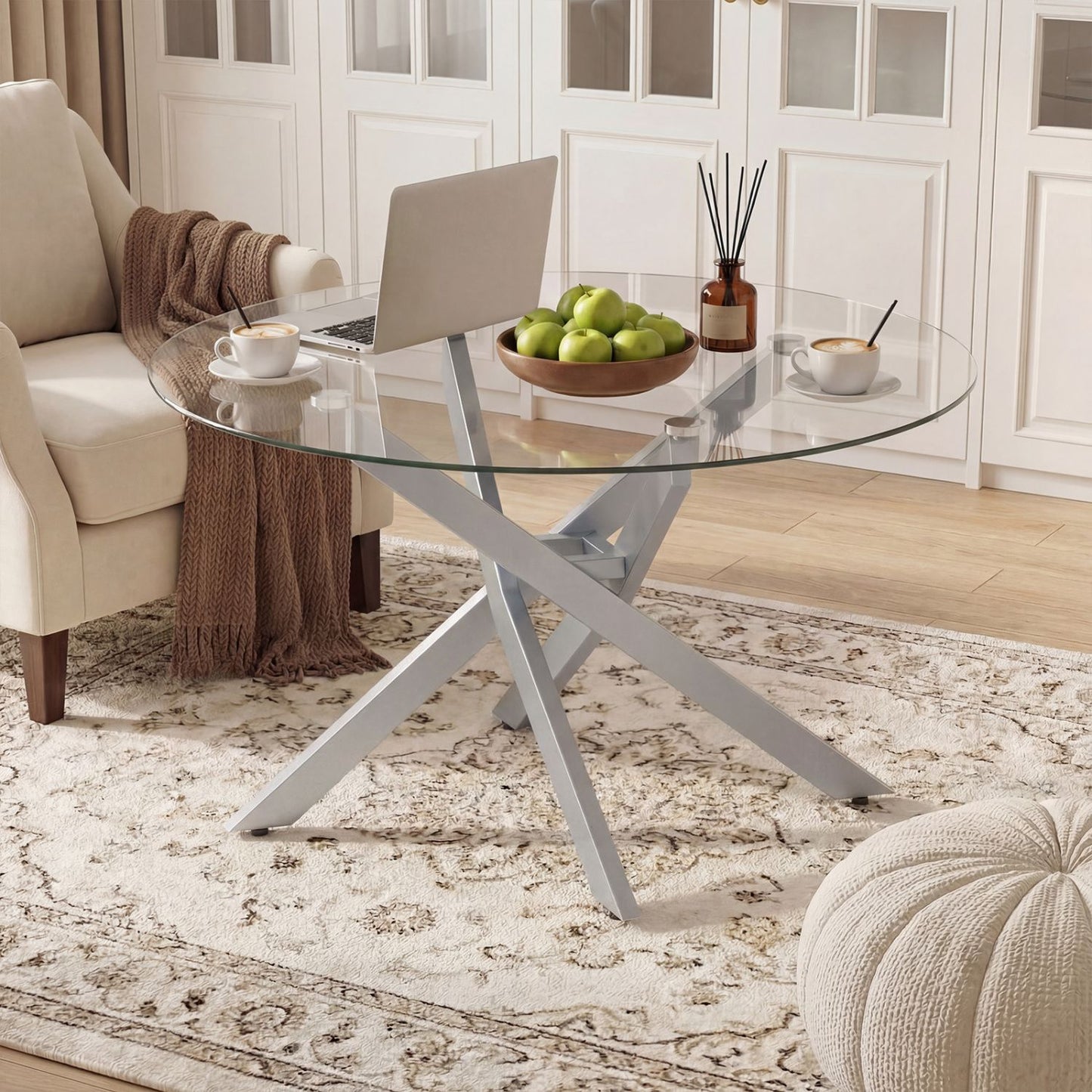 Glass Coffee Table Round Clear Center Table with Tempered Glass Top – photo 8 of 22