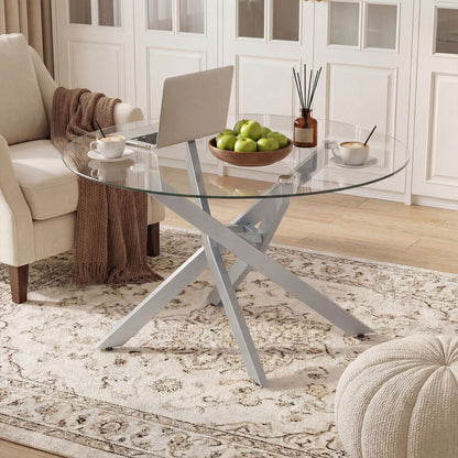 Glass Coffee Table Round Clear Center Table with Tempered Glass Top – photo 8 of 22