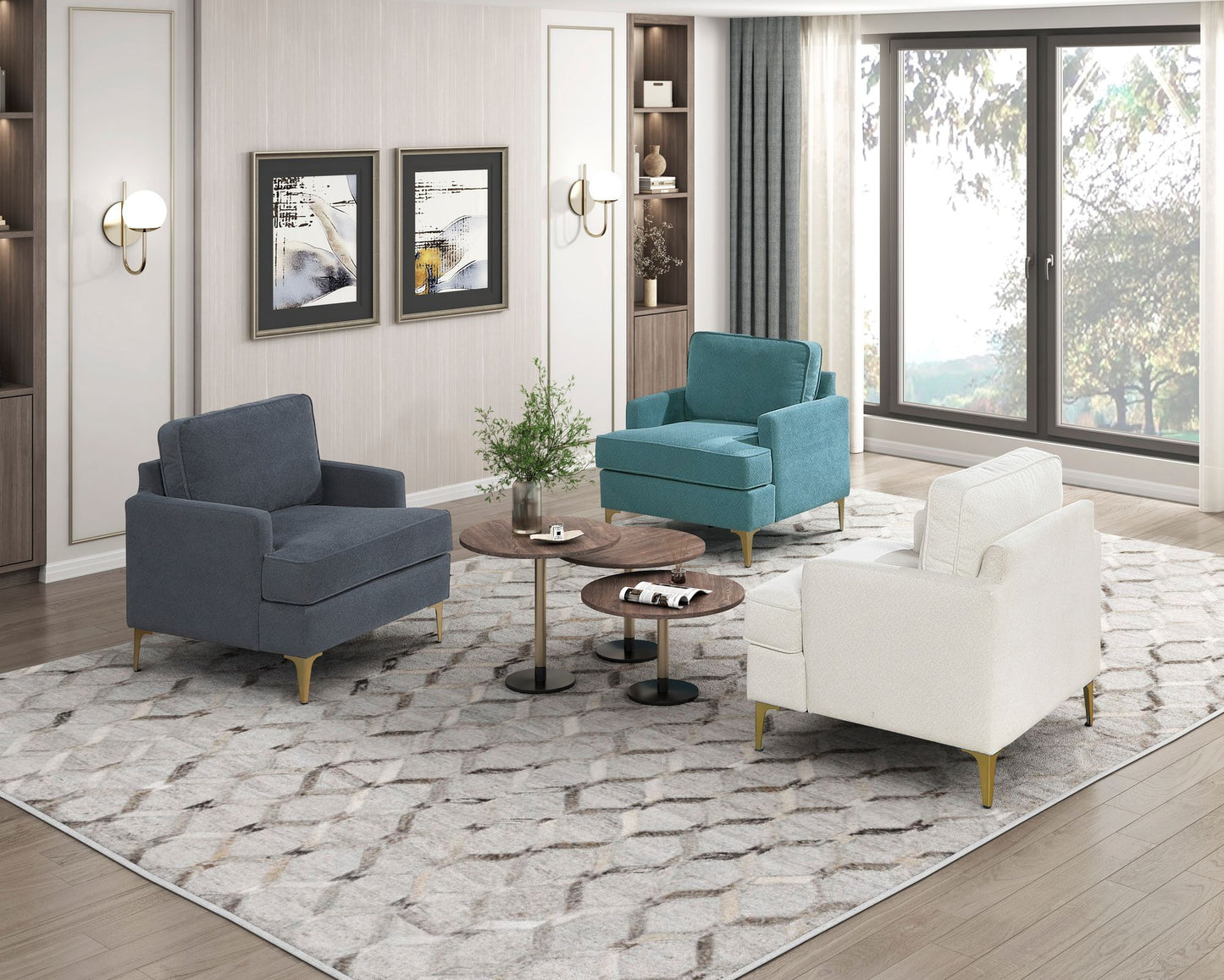 Modern Comfort Accent Chair 1pc Peacock Color Chenille Upholstery – photo 11 of 12